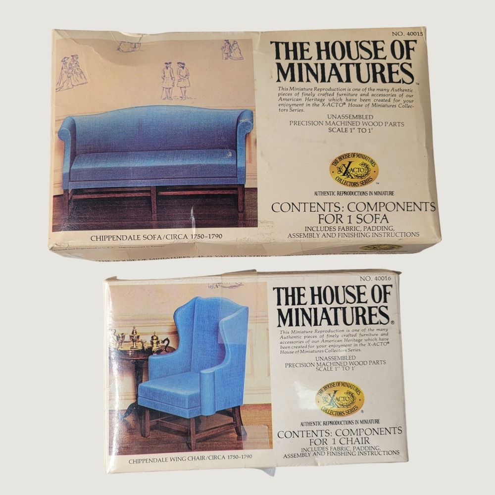 X-Acto House of Miniatures Chippendale Sofa & Wing Chair Kits 40015 40016 1:12